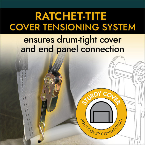 Ratchet-tite Cover Tensioning System: ensures drum-tight cover and end panel connection