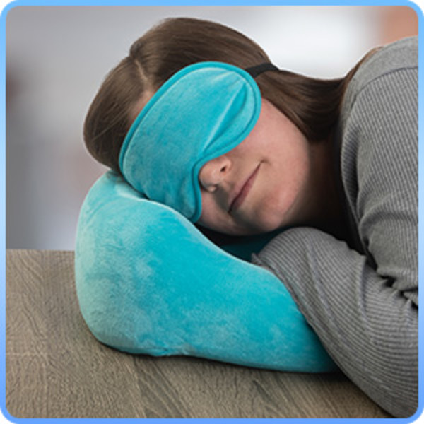 Home Complete 1.65 lb 11 inch Travel Neck Pillow Set with Fleece Blanket and Eye Mask Blue