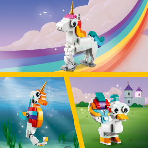 LEGO Creator 3 in 1 Magical Unicorn Toy to Seahorse to Peacock, Rainbow  Animal Figures, Unicorn Gift for Girls and Boys, Buildable Toys, 31140 