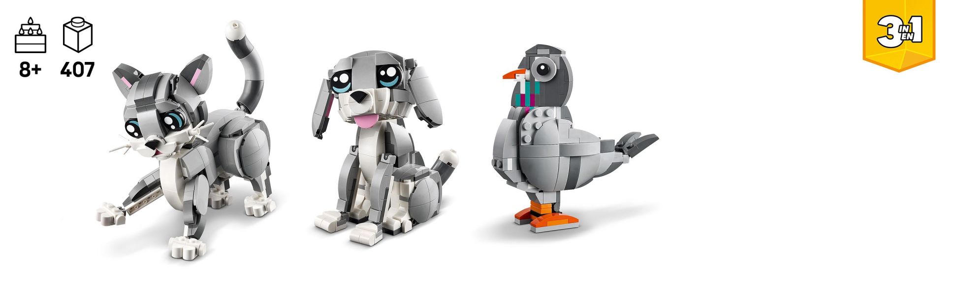 LEGO fans can enjoy a fun build before enjoying adventures with 3 different adorable LEGO animal toys.