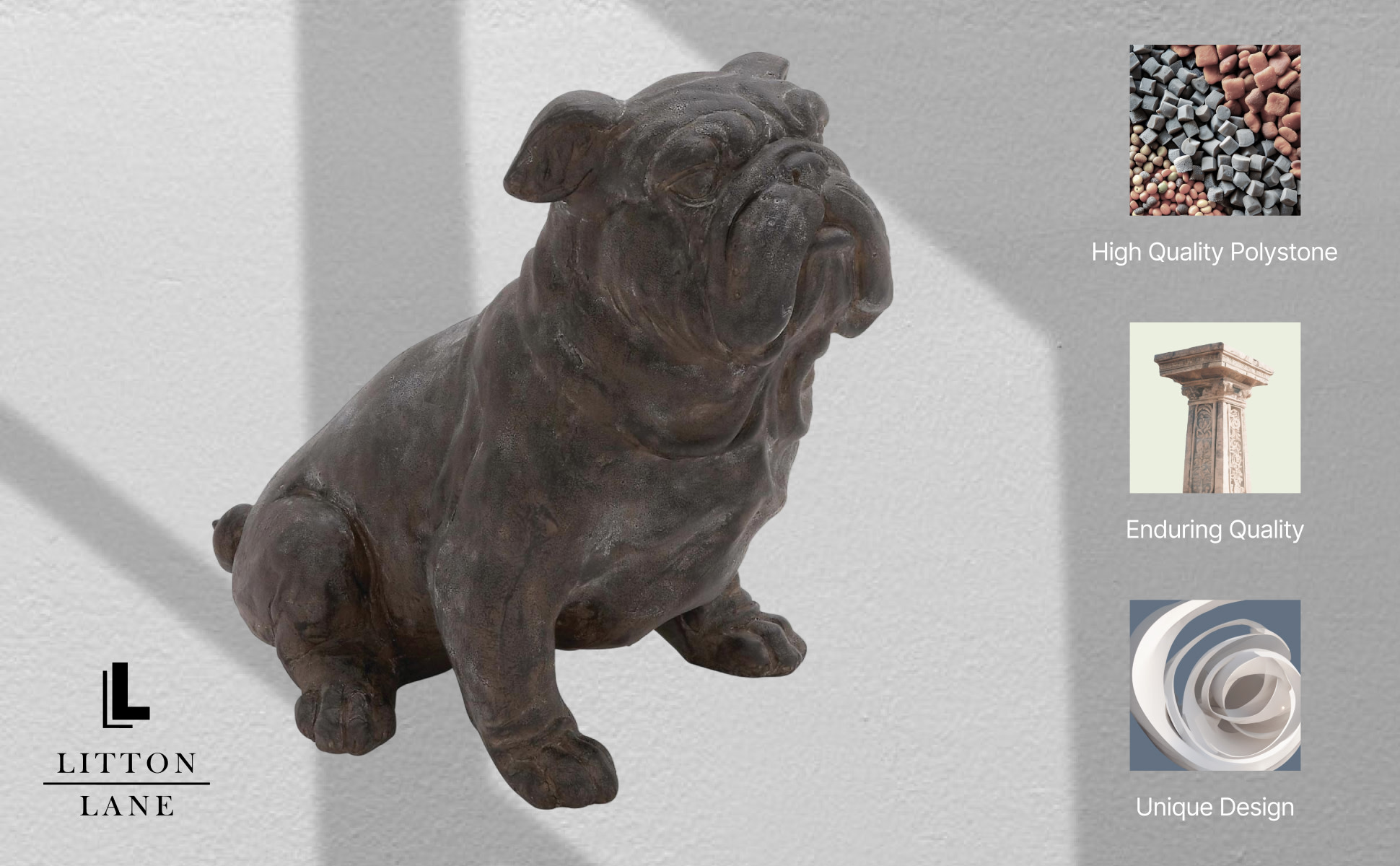Litton Lane 9 in. x 13 in. Black Polystone Bull Dog Sculpture