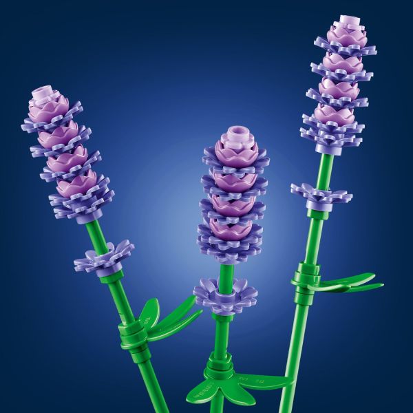 Includes 3 calming lavenders and vibrant green stems.