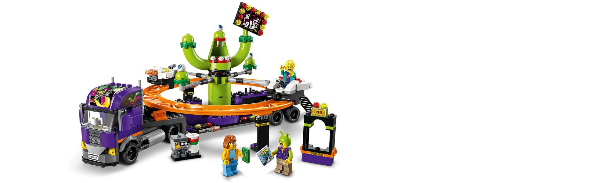 LEGO City Space Ride Amusement Truck Toy, 60813 Gift Idea for Kids 6 Plus  Years Old with Trailer, Alien Roller Coaster and 3 Fairground Minifigures