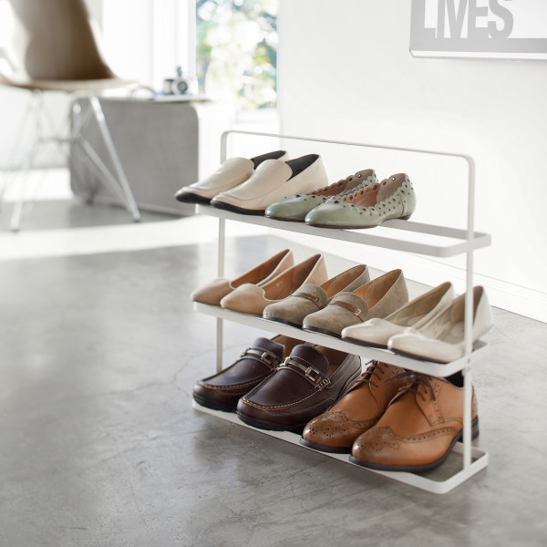 Yamazaki Home Metal Shoe Rack - White, Steel, Short, Holds 6-9