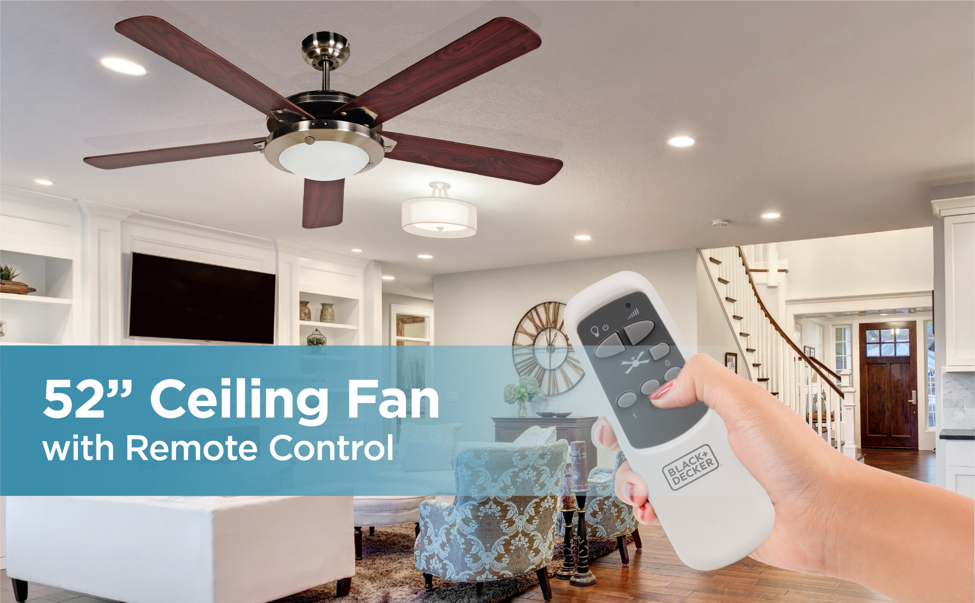 Black + Decker 52 3-Blade Ceiling Fan with Light Kit and Remote