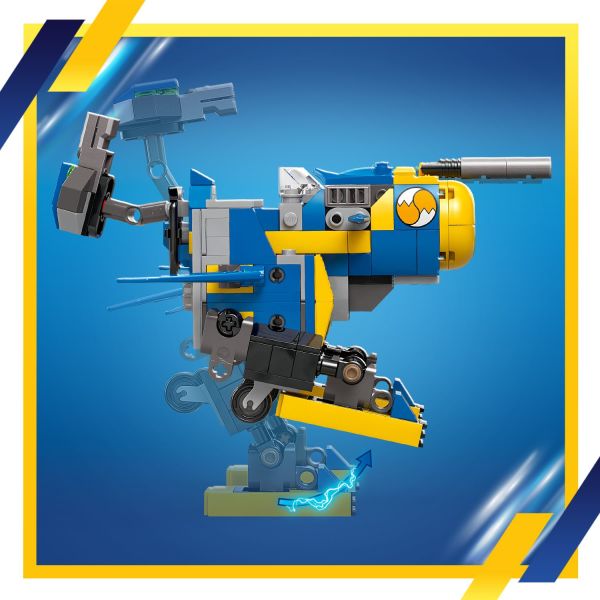 Rotate the legs and raise or lower the turret for flight.