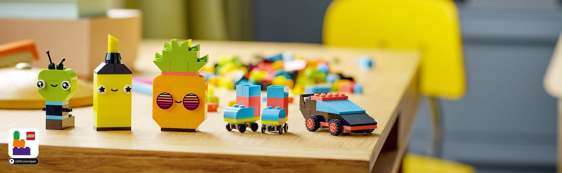 Roller Plus Colors Car, and Box Building Years Kids, Girls to Neon Fun Building Brick for Ages Create Set Alien, LEGO Boys, Skates, a More Pineapple, Toy 5 Classic Creative Ideas 11027,