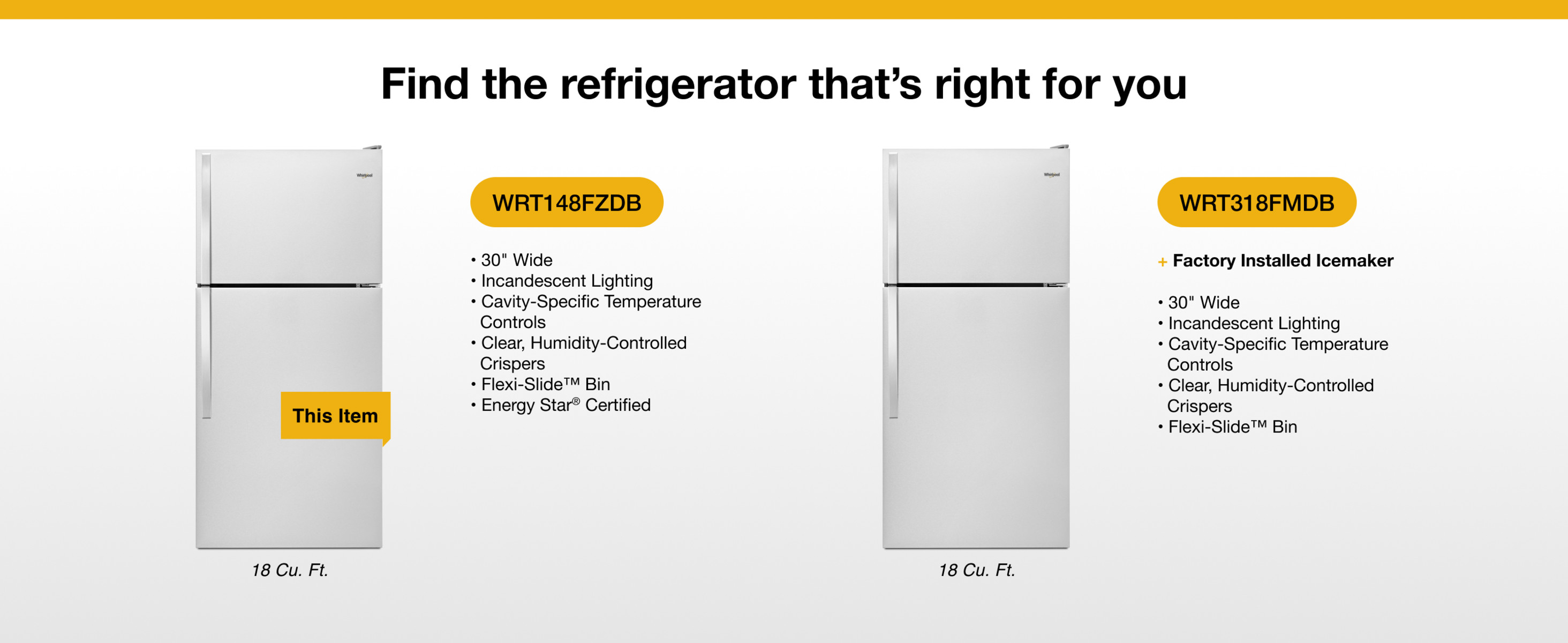 Whirlpool 30 in. 18.3 cu. ft. Top Freezer Refrigerator Built-In
