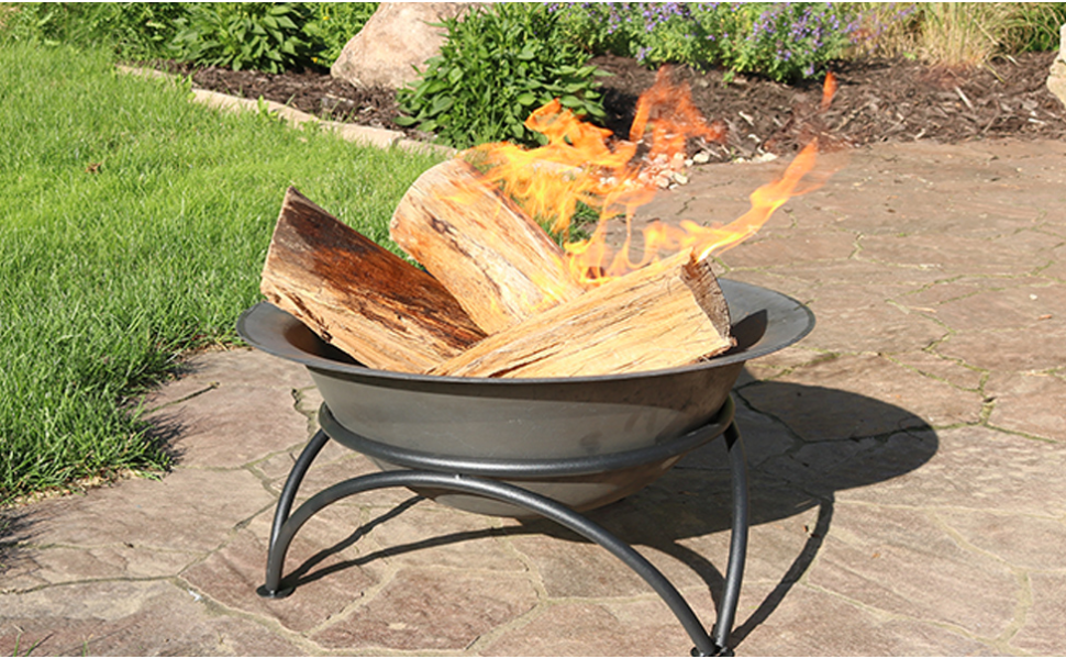 Sunnydaze 34 inch Large Fire Pit Bowl Outdoor Wood-Burning Cast Iron Rustic
