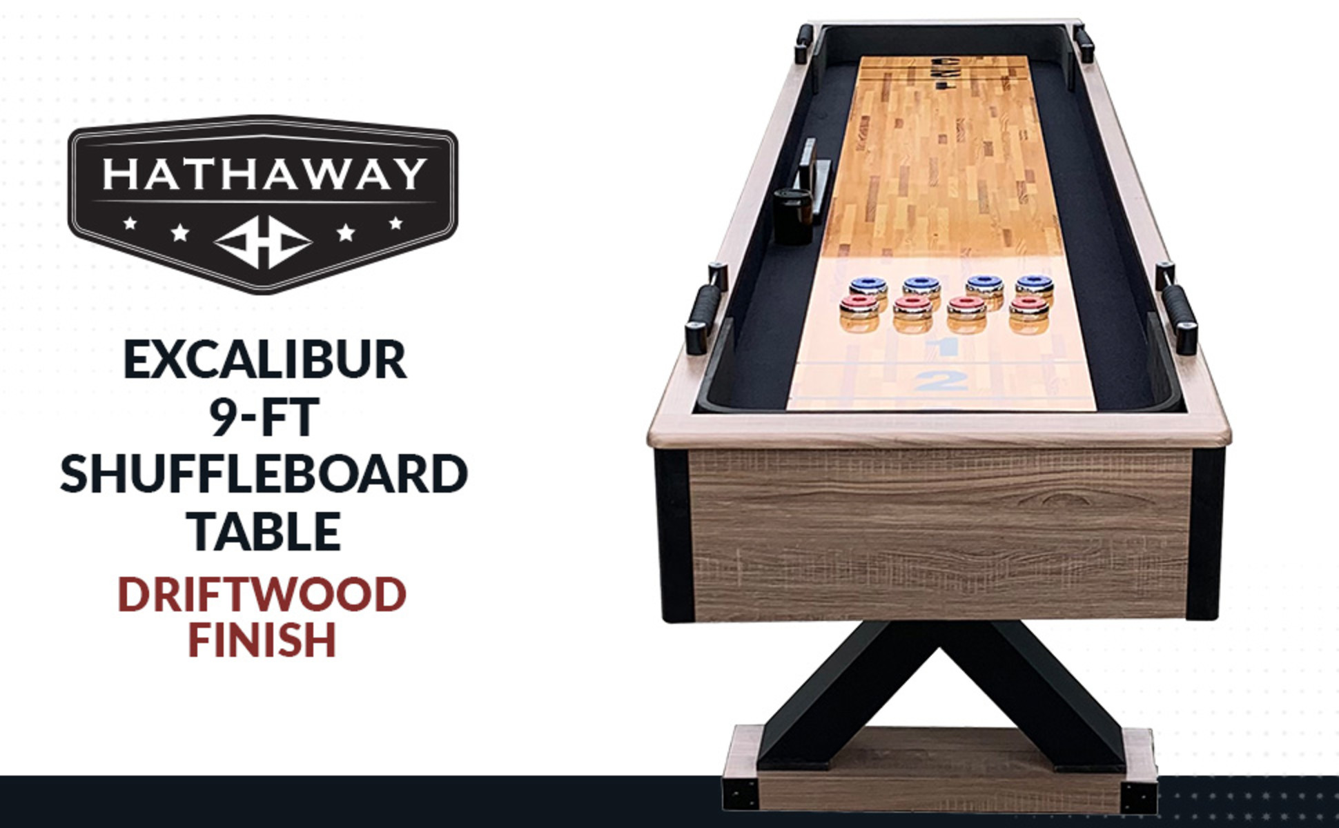 Hathaway Excalibur 9 Ft. Shuffleboard Game Table, Rustic Driftwood