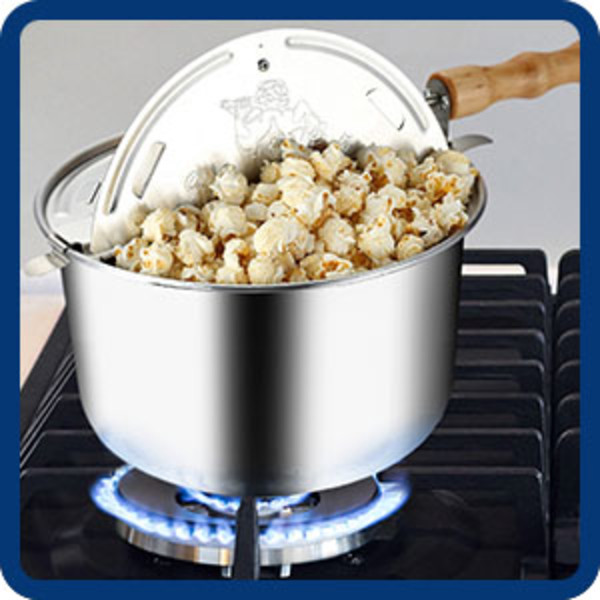 Great Northern Popcorn Stovetop Popcorn Maker With Wooden Handles, Silver,  5qt (529019ECS)