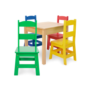 Melissa & Doug Kids Furniture Wooden Table and 4 Chairs - Primary (Natural  Table, Yellow, Blue, Red, Green Chairs) - Mobile Advance