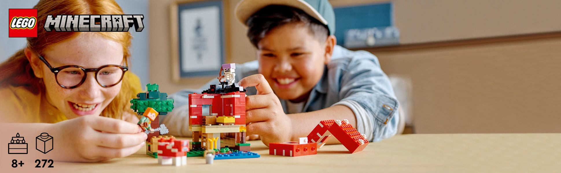 Gift 21179 House Mushroom Figures Set Minecraft for Idea Animal Mooshroom Jockey Spider Building Toy Kids & plus, LEGO Alex, The 8 Age with