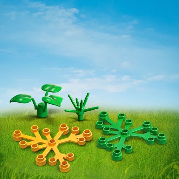 Plant and leaf elements are made from plant-based plastic.
