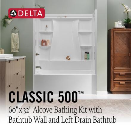 Classic 400 32 in. x 60 in. x 80 in. Standard Fit Bath and Shower Kit with Left-Hand Drain in White