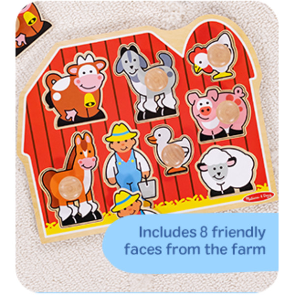 Melissa & Doug, Large Farm Jumbo Knob Puzzle, 8 pieces, Bright