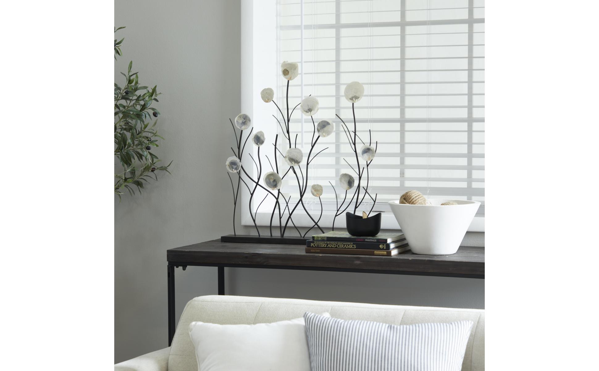 Litton Lane 3 in. x 27 in. Black Metal Floral Sculpture with