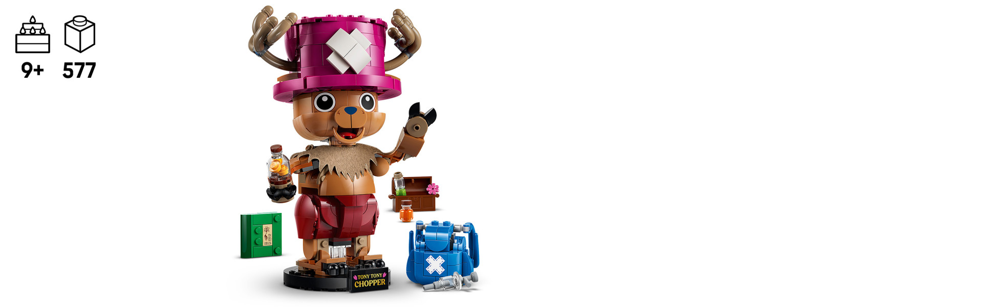 Position and pose the LEGO model by moving the arms and head; place the model standing on its feet, or put it sitting down to rest.