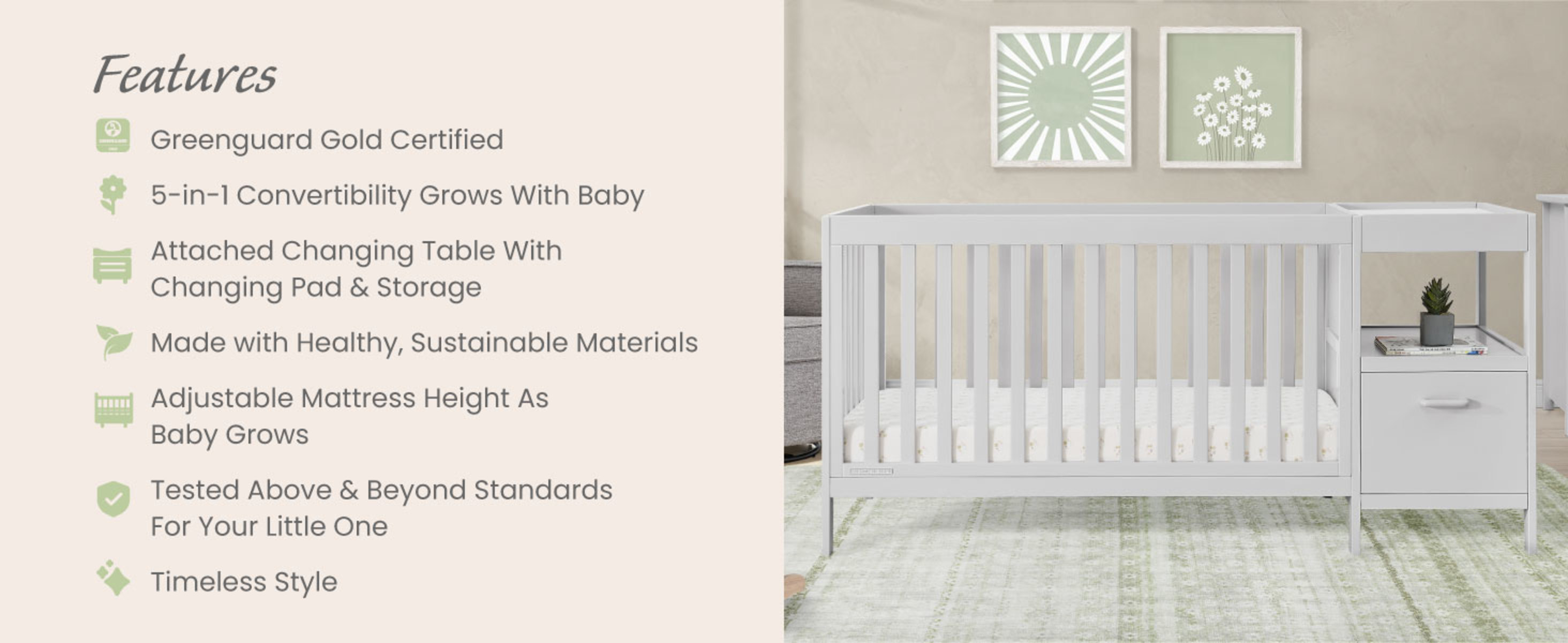 Delta Children Alice 5-in-1 Convertible Crib and Changer