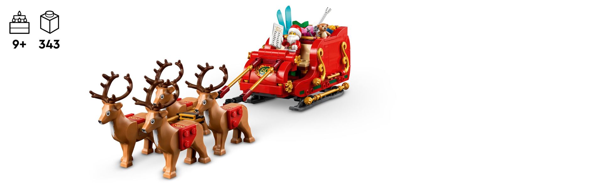 Kids’ imaginations will soar as they assemble Santa’s red sleigh and discover the presents inside.