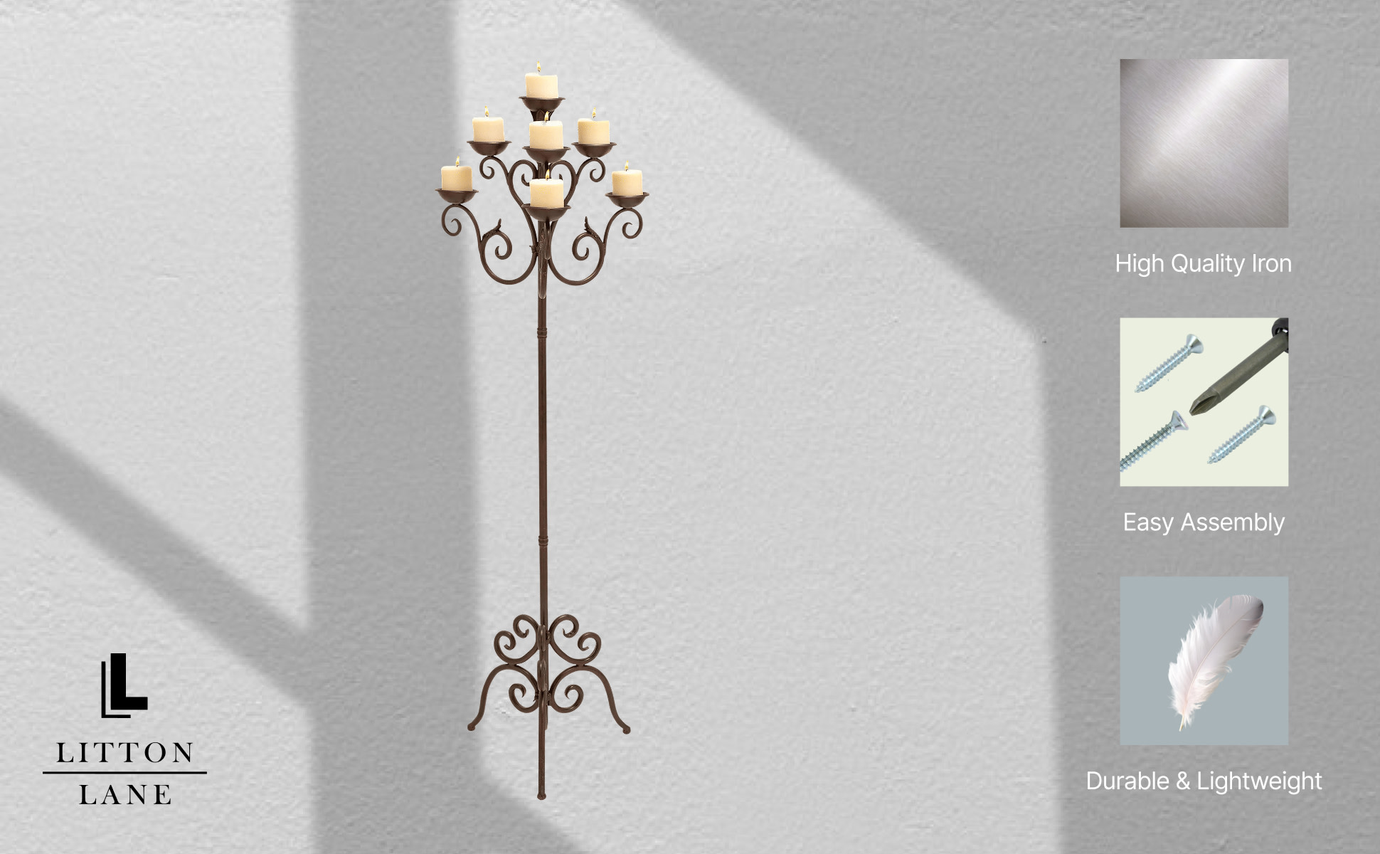 Deco 79 30854 - Candelabro De Aluminio Para 5 Velas