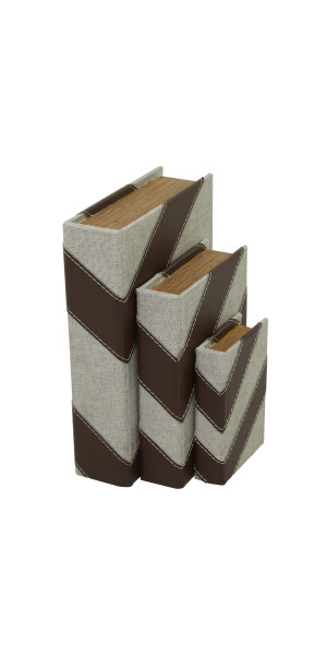 Faux Book Brown Linen Decorative shops Box with Faux Leather Trim, Set of 3--ds^s