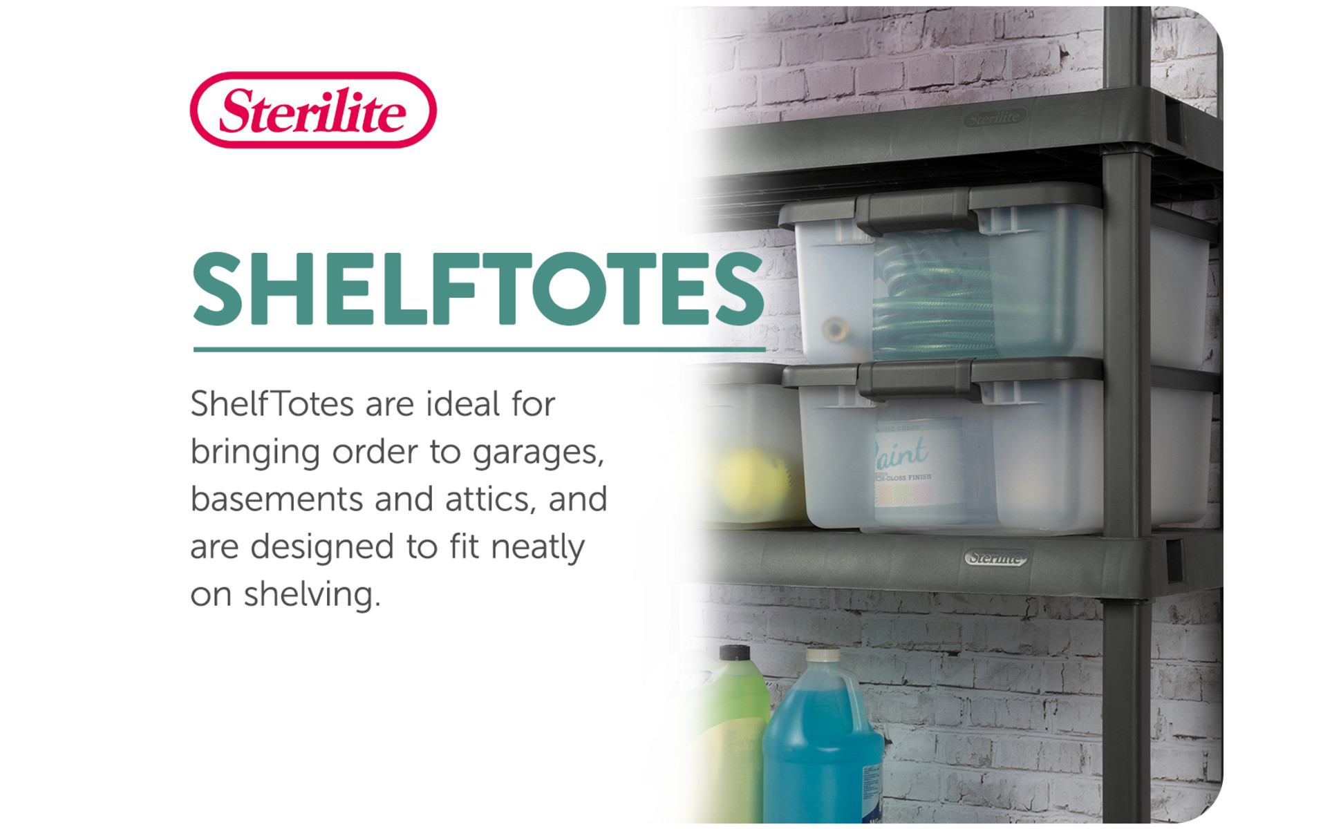 Sterilite 25 Qt. Shelf Tote Driftwood Lid Clear Base w/Platinum
