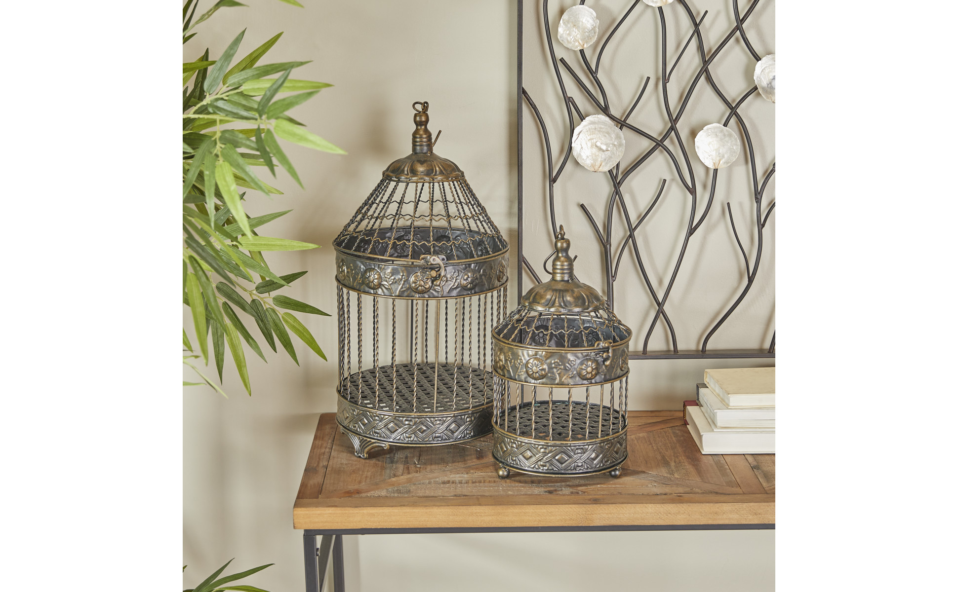 Litton Lane Bronze Metal Hinged Top Birdcage with Latch Lock Closure and Top Hook 2 Pack 90533 The Home Depot