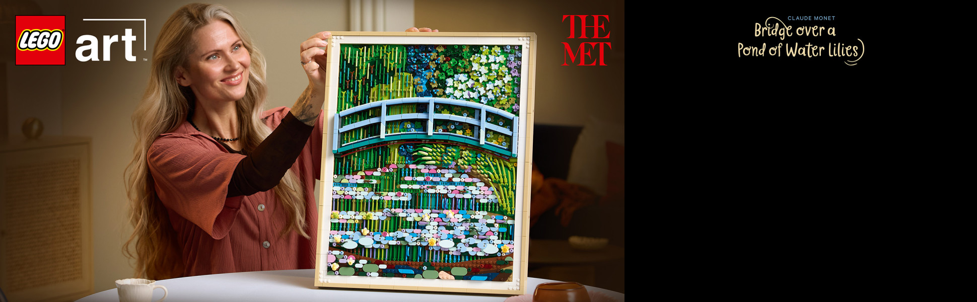 Create your own detailed Claude Monet – Bridge over a Pond of Water Lilies wall art with this building set for adults.