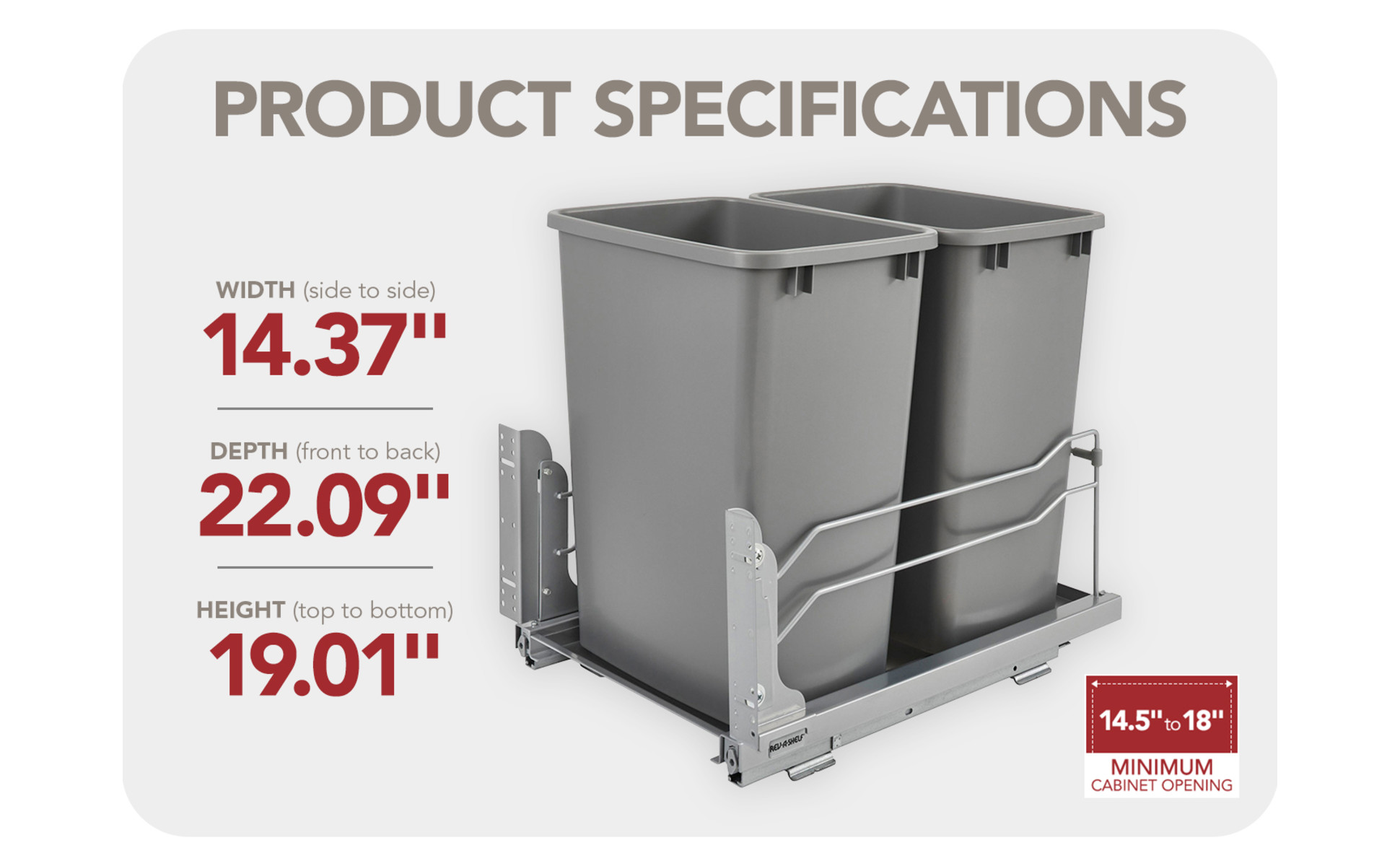 Rev-A-Shelf, Double Pullout Trash Can, 53WC-1835SCDM-217, 35 qt