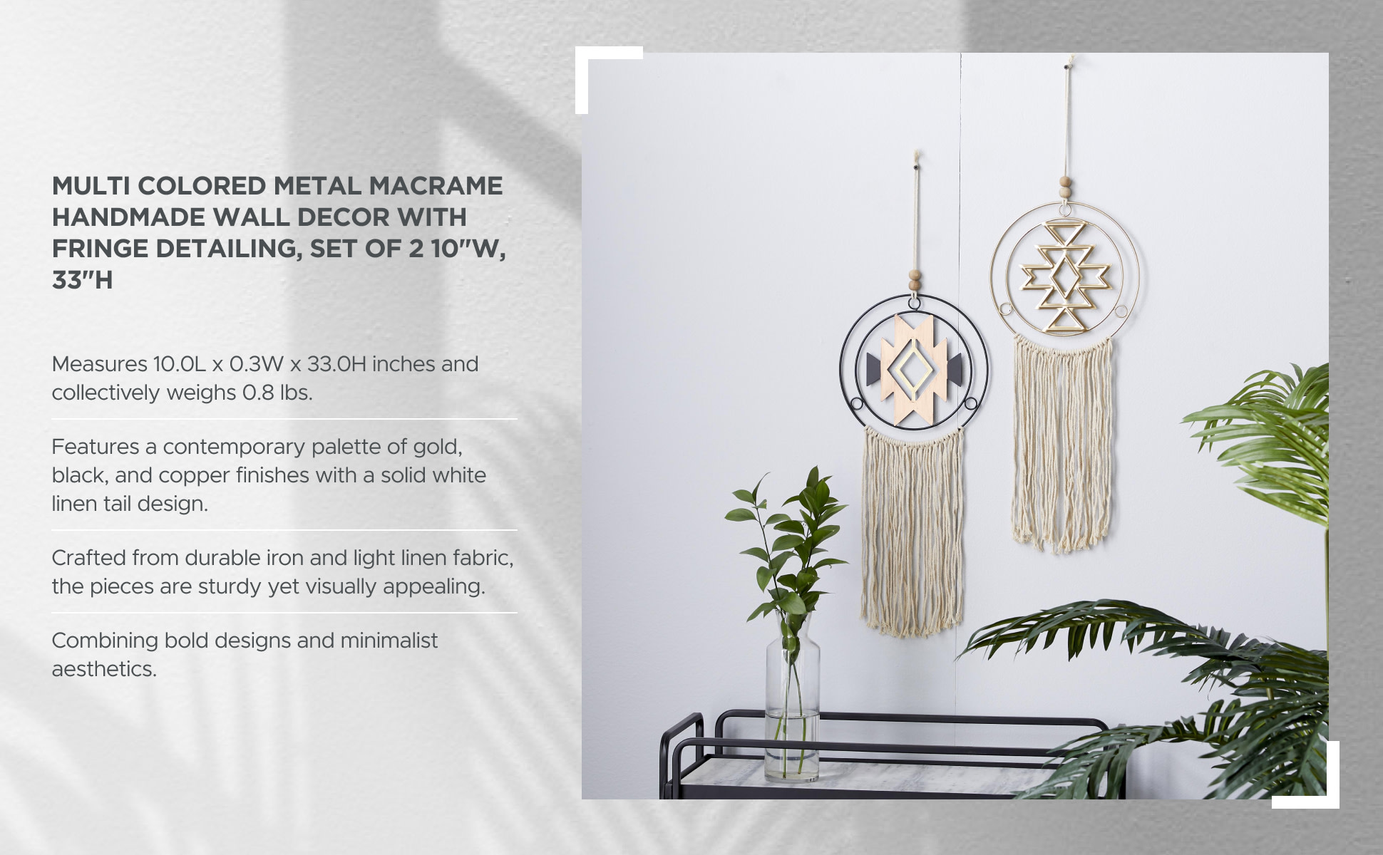 Litton Lane Metal Multi Colored Macrame Wall Decor with Fringe 