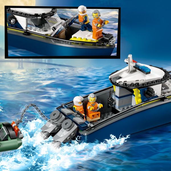 Cool police boat with twin outboard motors and an onboard holding cell.