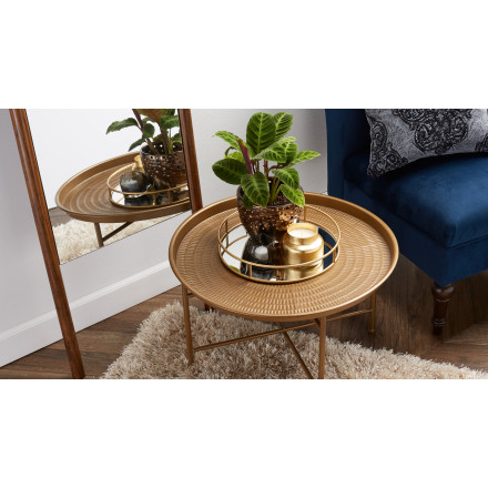 electic vintage mid-century chic gold walnut accent table 