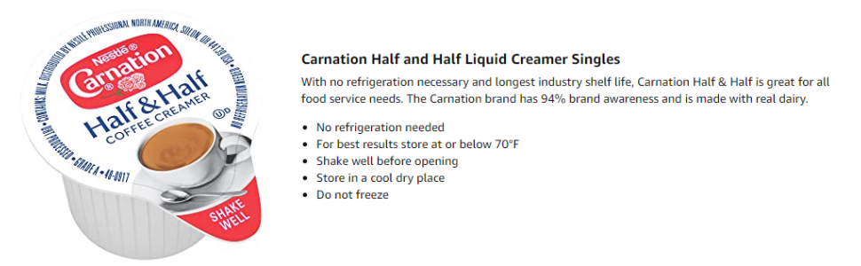  Nestle Carnation Coffee Creamer, Half and Half, Made