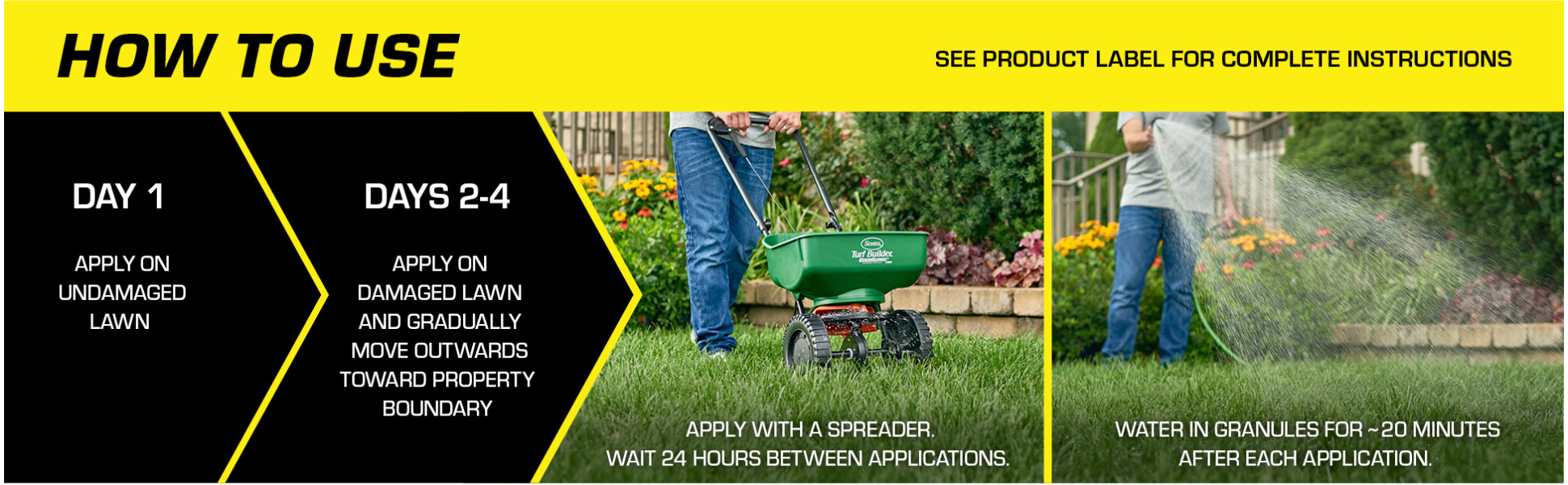 How To Use, Day 1 Apply on undamaged lawn, Days 2 thru 4 apply on damaged lawn