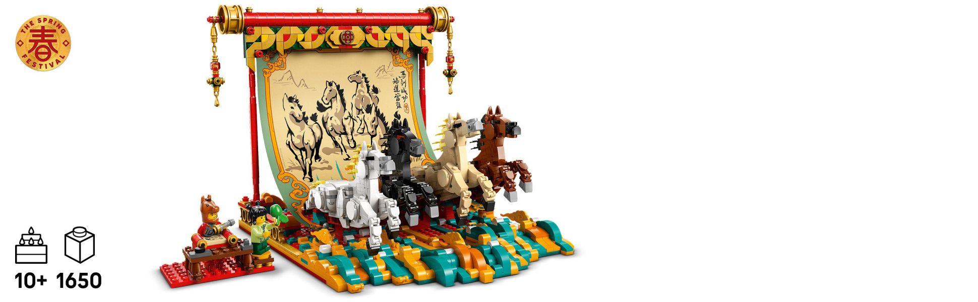 The brick-built horse model and printed canvas feature symbols of strength, good fortune and ‘success upon arrival’ in the New Year.