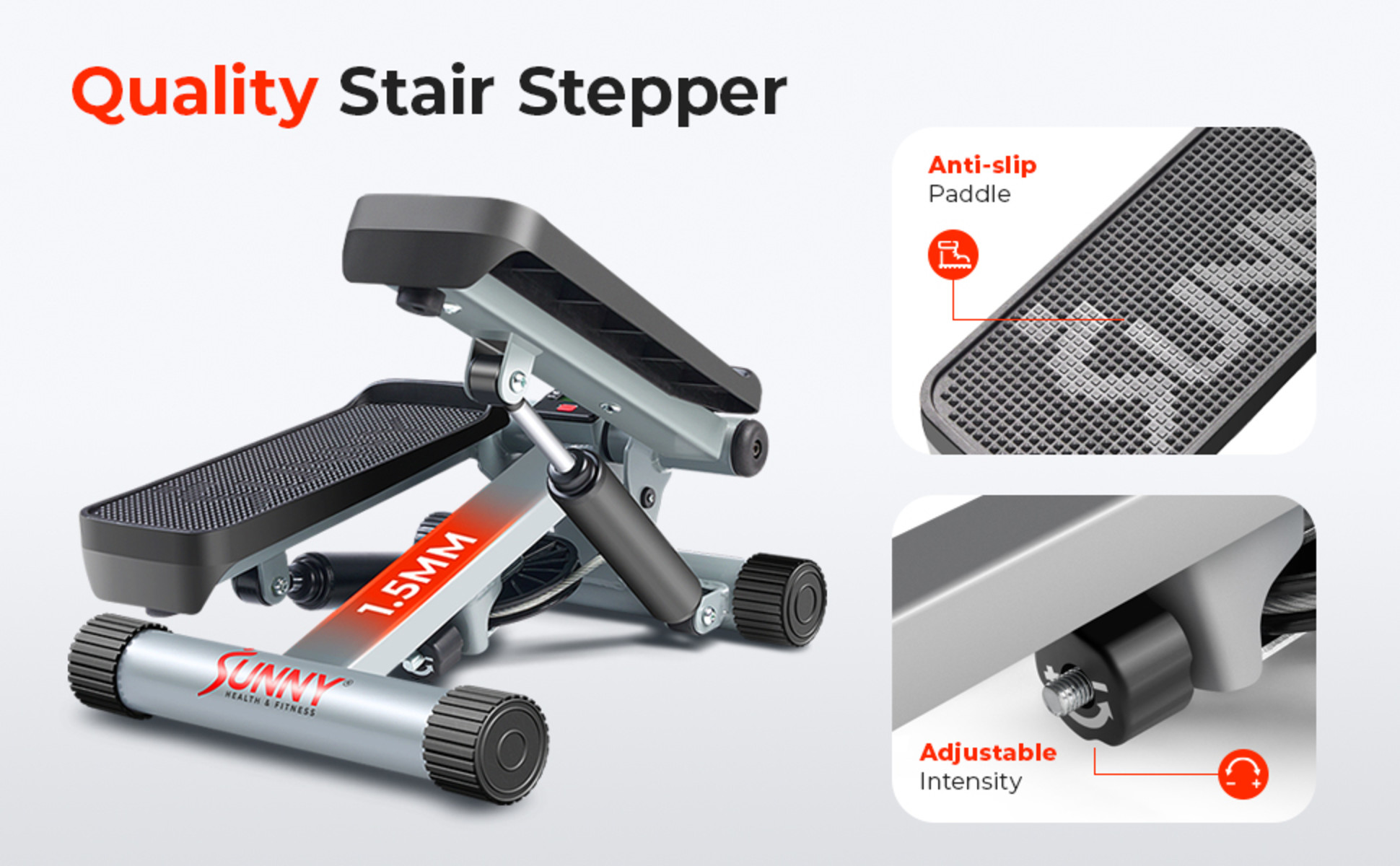 Sunny Health Fitness Mini Stepper w/ Resistance Bands LCD