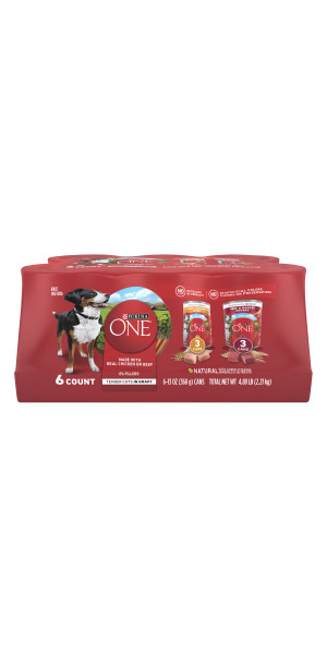 Purina ONE Tender Cuts in Gravy Chicken and Brown Rice Beef and Barley Entrees Wet Dog Food Variety Pack 13 oz. Count of 6 Petco