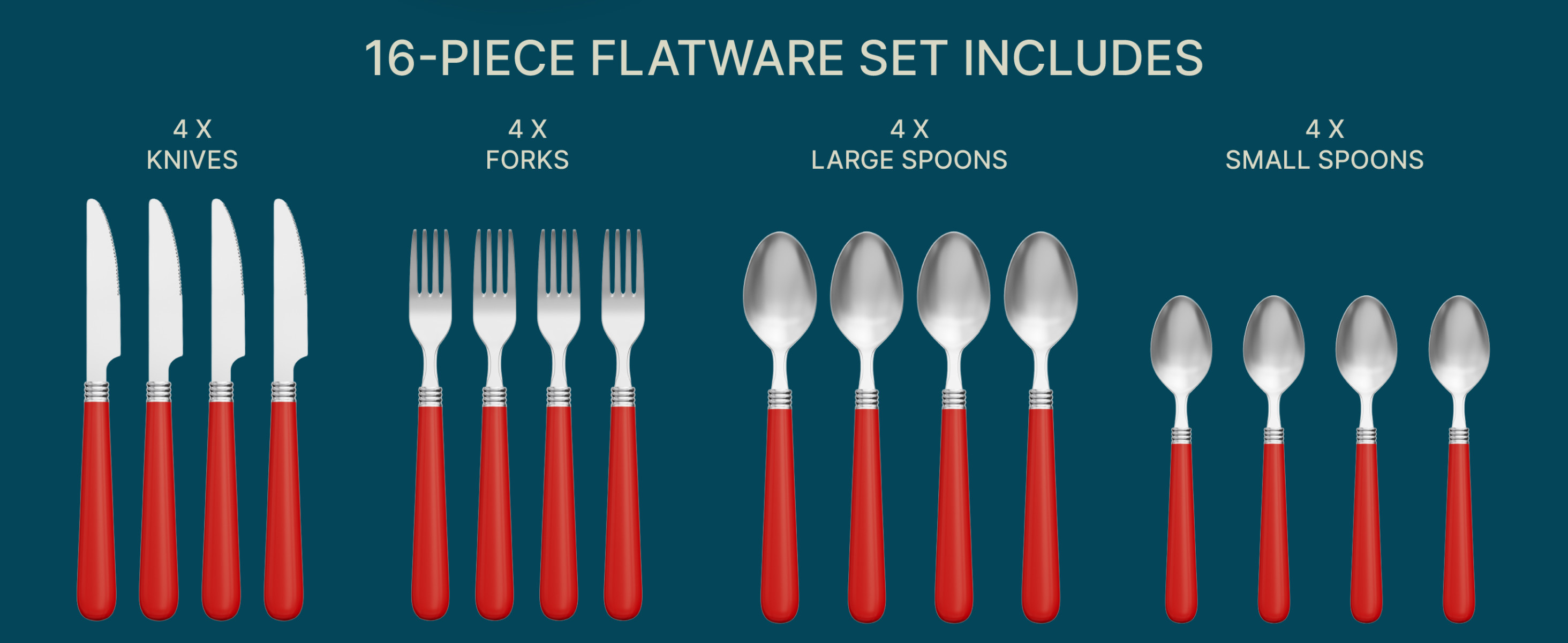 Gibson Sensations II Plastic Handle Flatware Set 16 Piece Red