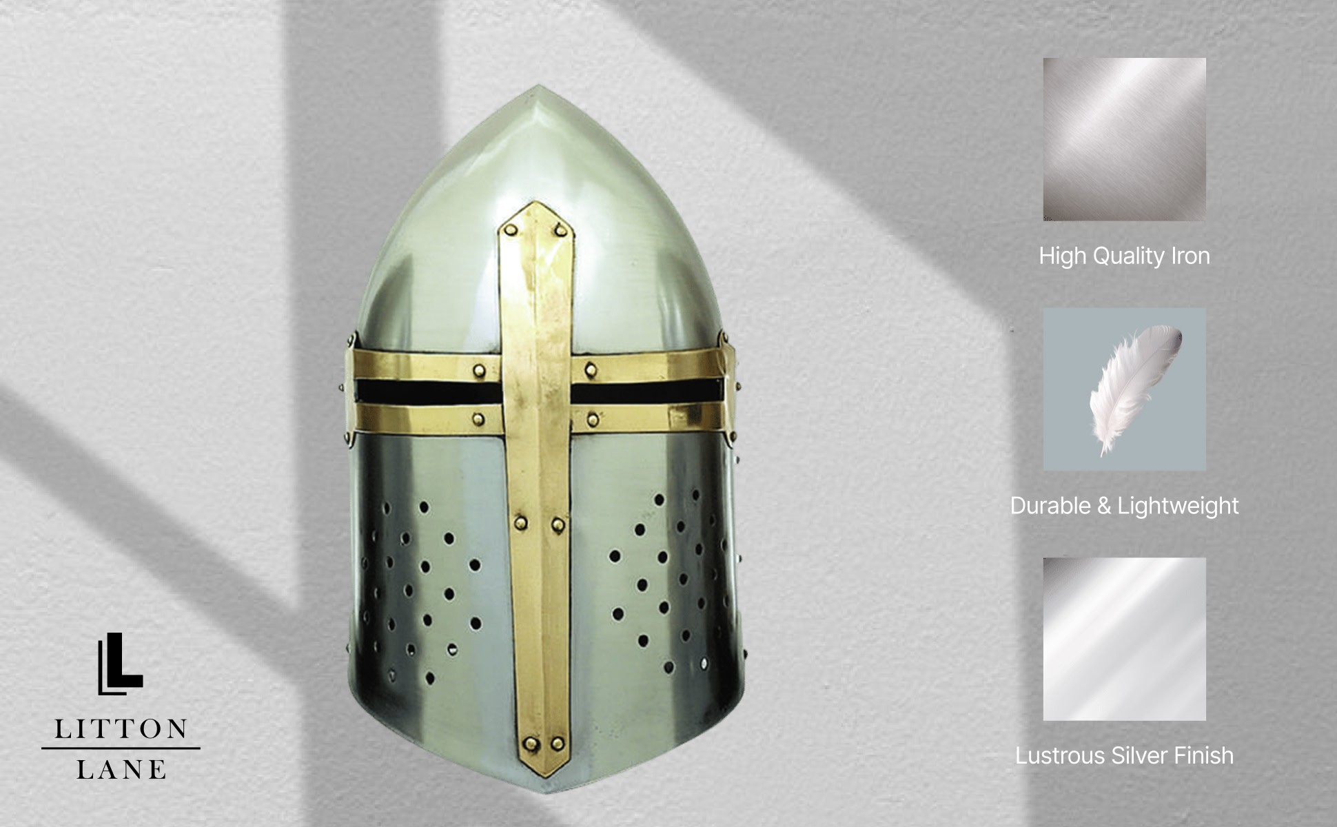 Litton Lane Silver Metal Replica Medieval Knight Crusader Helmet