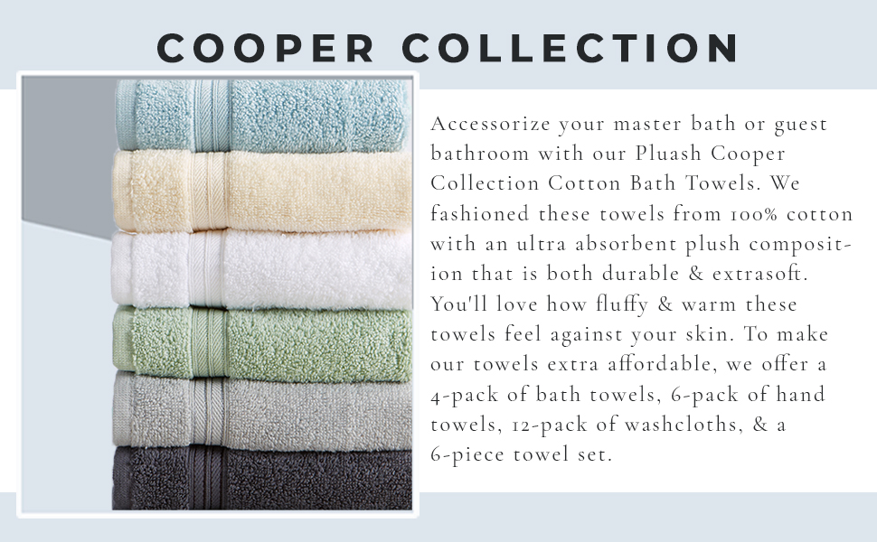 Great Bay Home Cooper Quick Dry Cotton Bath Towels & Sets - 6 Piece Set - Seagreen