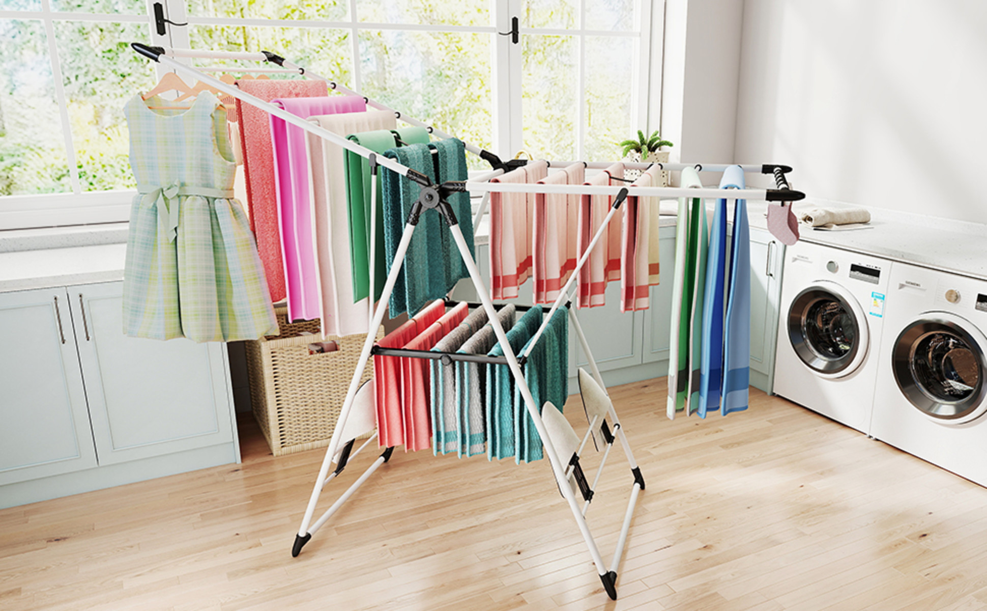 Vebreda Folding Steel Laundry Rack, Large Clothes Drying Hanger