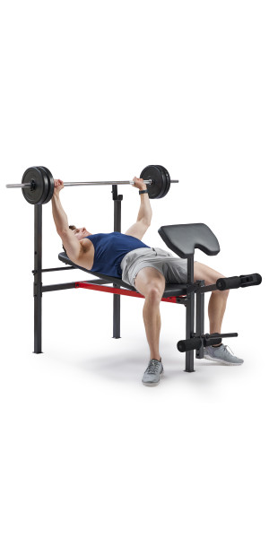 Sunny Health & Fitness Adjustable Standard Incline Weight Bench with Leg Developer and Preacher Curl Attachment - SF-BH623009