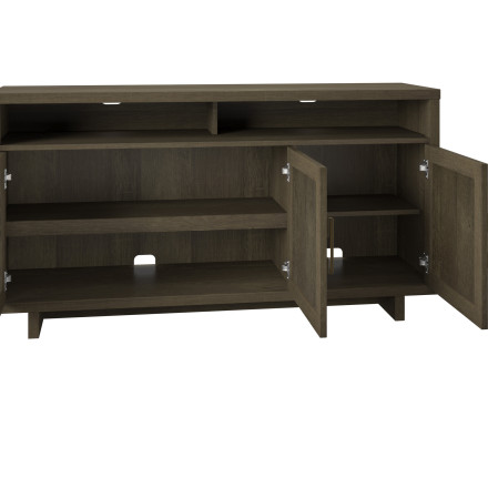 Twin Star Home Coastal TV Console with Fabric Doors for TVs up to