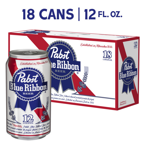 Pabst Blue Ribbon, Domestic Lager, 18 pack, 12 fl oz Can, 4.7% ABV