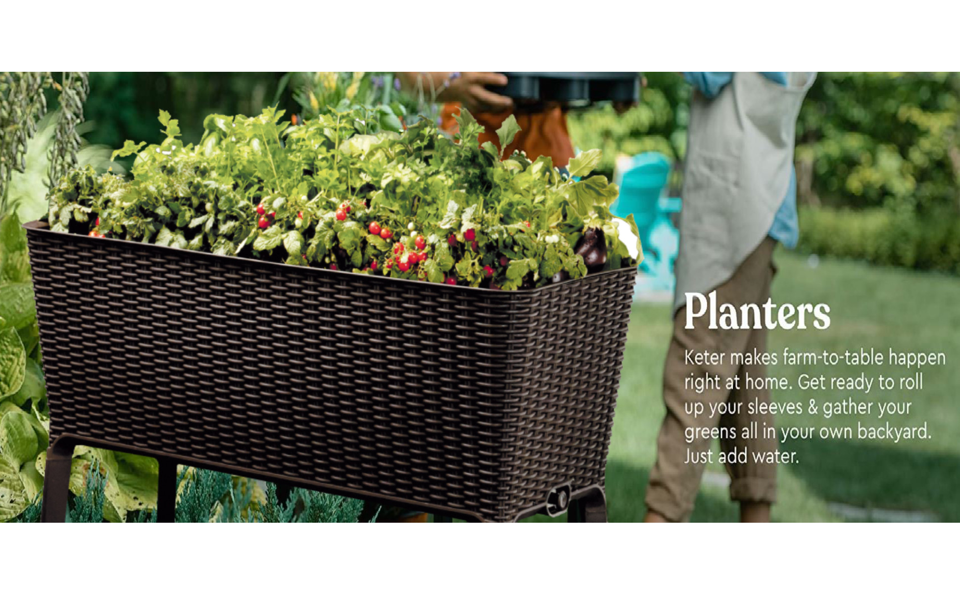 Keter Resin Elevated Garden, All Weather, Self-Watering Plastic Planter, Brown Rattan Keter Resin Elevated Garden, All Weather, Self-Watering Plastic Planter, Brown Rattan