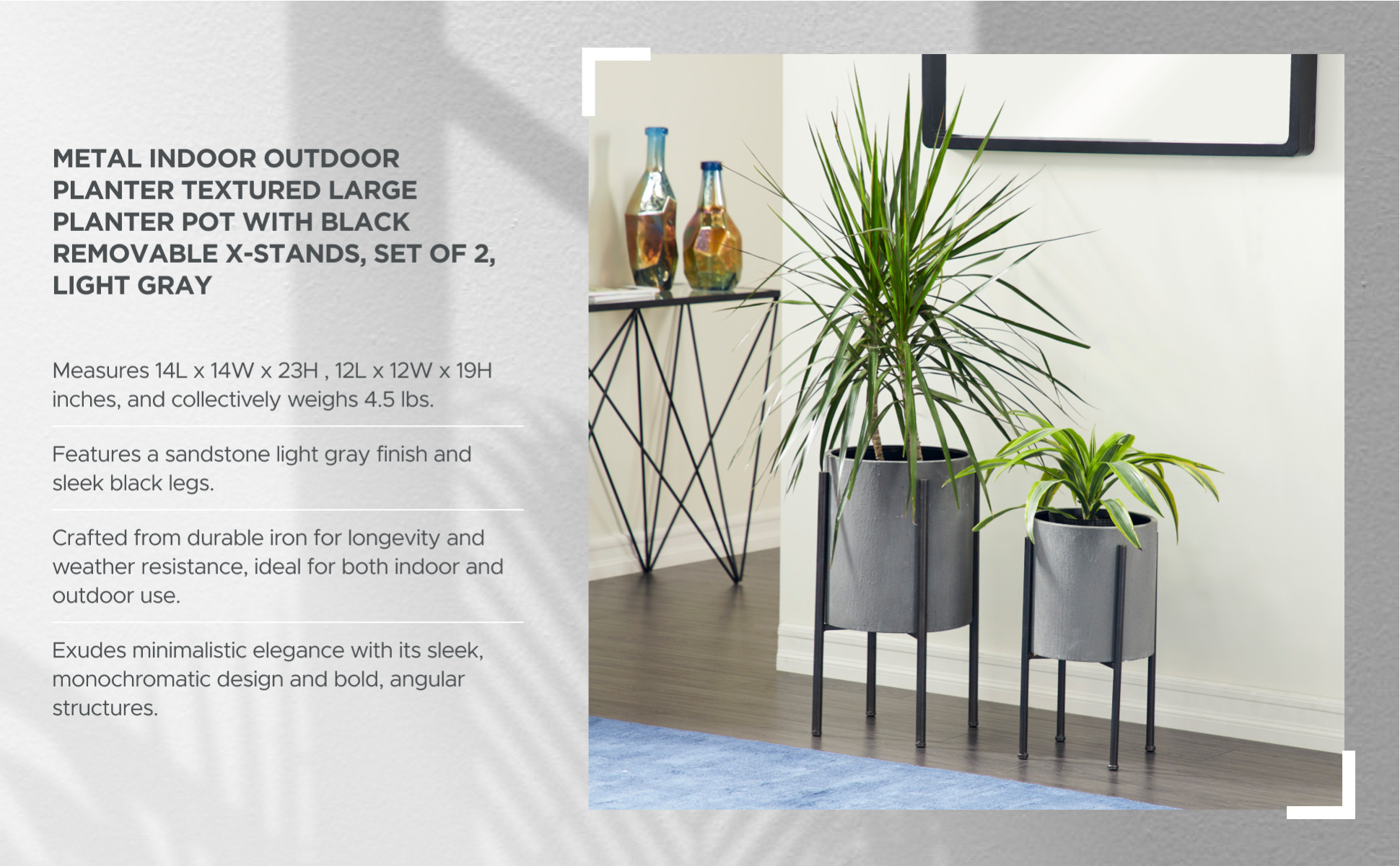 Litton Lane 23 in., and 19 in. Large Light Gray Metal Indoor Outdoor ...