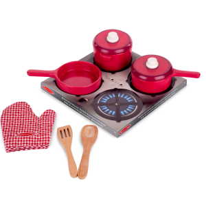 Melissa & Doug Deluxe 8-Piece Wooden Kitchen Accessory Set, Red