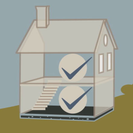 An illustration of a two-story house with a blue checkmark on both levels of the home