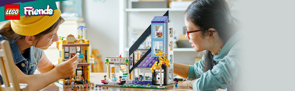 LEGO Friends Downtown Flower and Design Stores 41732 Building Set -  Buildable Toy with Apartment, Shops, House, and Classic Characters, Model  to Customize, Decorate, and Display for Ages 12+ 